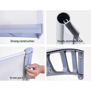 Window Door Awning Canopy | 1.5mx2m | Transparent Sheet | Grey Plastic Frame
