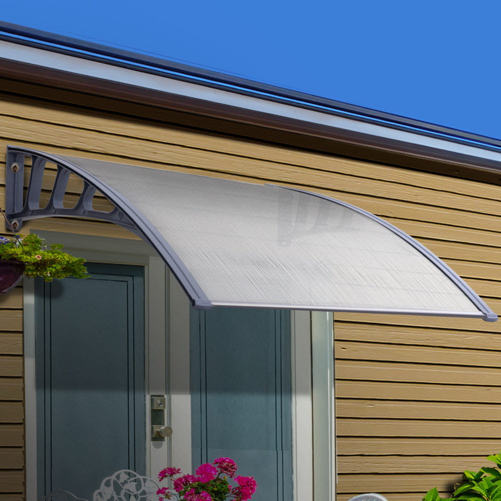 Window Door Awning Canopy | 1.5mx2m | Transparent Sheet | Grey Plastic Frame