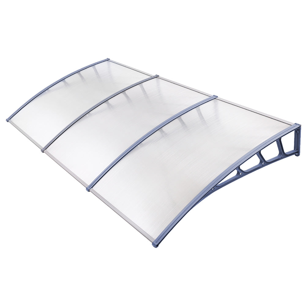 Window Door Awning Canopy | 1.5mx3m | Transparent Sheet | Grey Plastic Frame