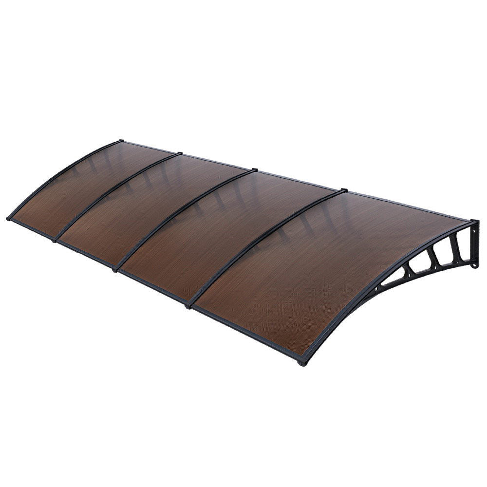 Window Door Awning Canopy | 1.5mx4m | Brown Sheet | Black Plastic Frame