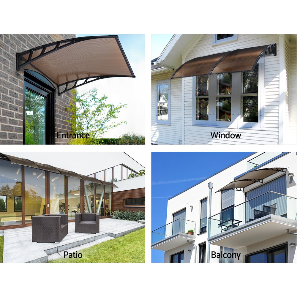 Window Door Awning Canopy | 1.5mx4m | Brown Sheet | Black Plastic Frame