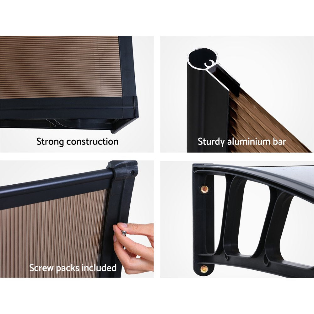 Window Door Awning Canopy | 1.5mx4m | Brown Sheet | Black Plastic Frame