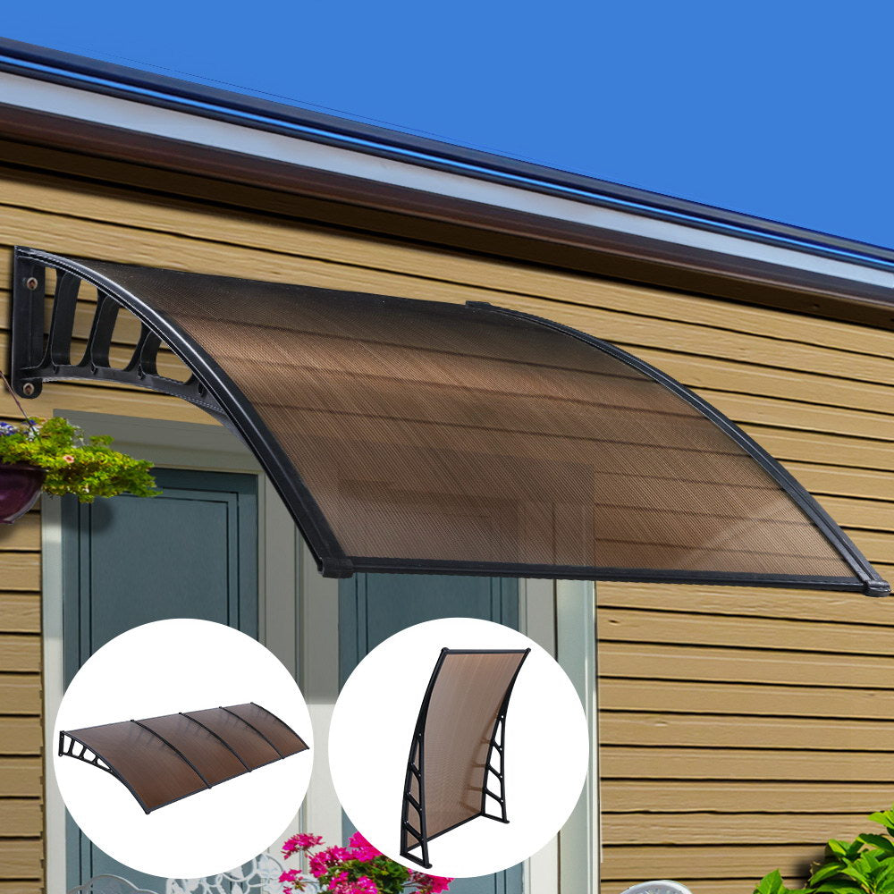 Window Door Awning Canopy | 1.5mx4m | Brown Sheet | Black Plastic Frame