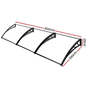 Window Door Awning | Canopy | 1mx3m | Transparent Solid Sheet | Plastic Frame