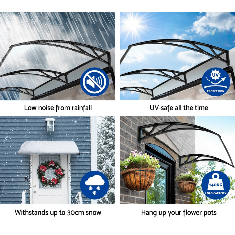 Window Door Awning | Canopy | 1mx3m | Transparent Solid Sheet | Plastic Frame