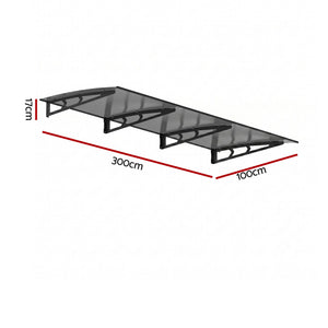 Instahut Window Door Awning Canopy 1m x 3m Grey Solid Sheet Metal Frame