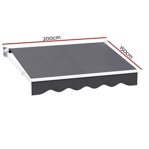 Retractable Folding Arm Awning | Manual Sunshade | 2Mx1.5M | Grey