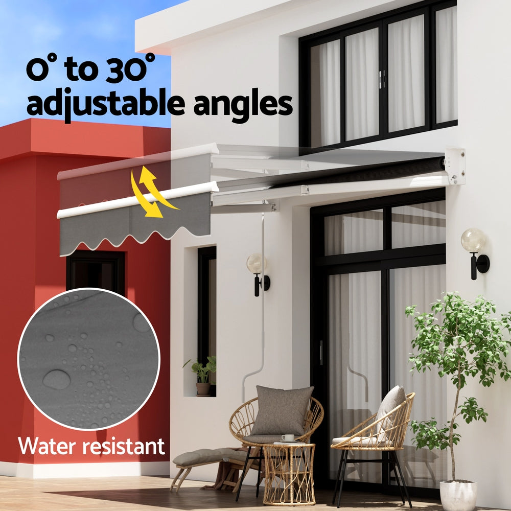 Retractable Folding Arm Awning | Manual Sunshade | 2Mx1.5M | Grey
