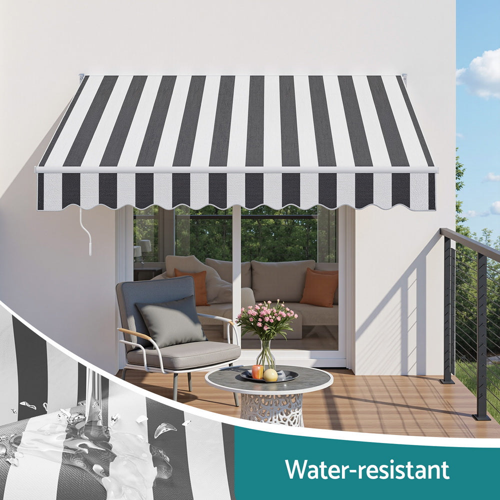 Manual Retractable Awning | 2.5m x 2.0m | Folding Arm Sunshade | Grey/White