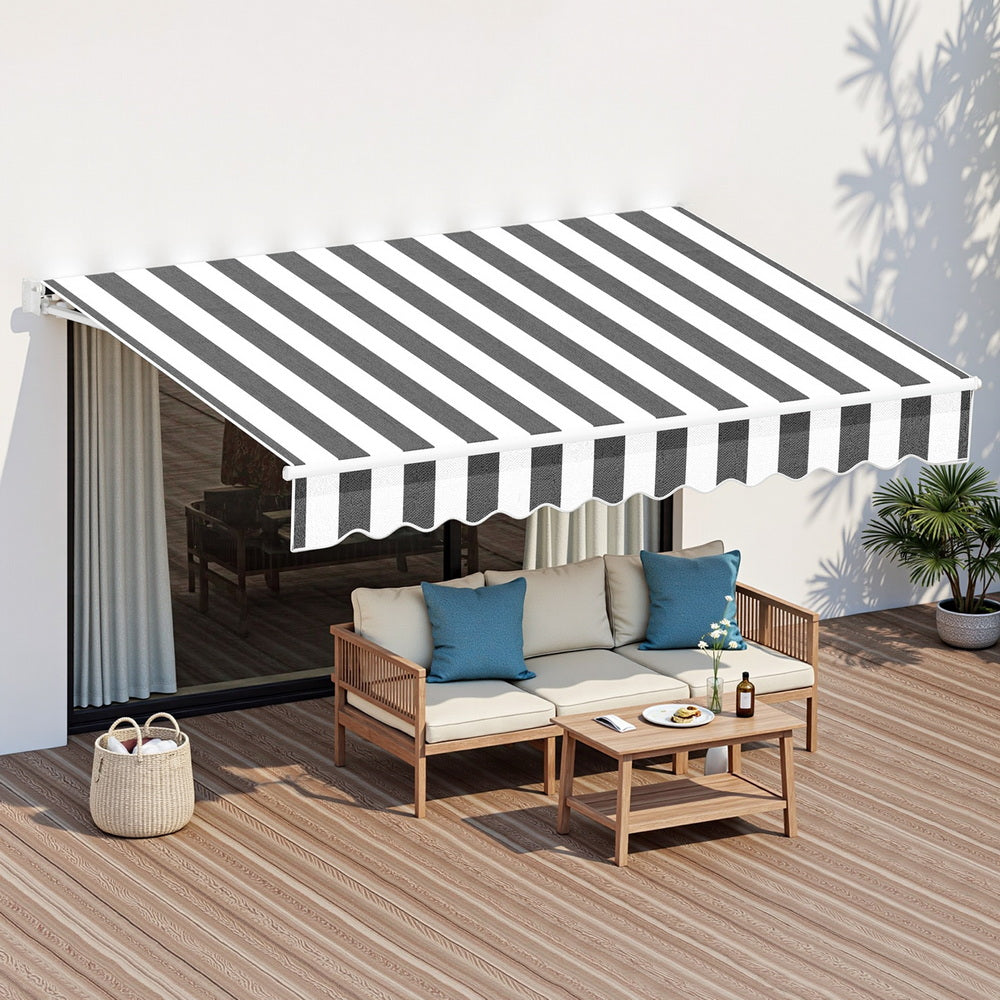 Manual Retractable Awning | 2.5m x 2.0m | Folding Arm Sunshade | Grey/White