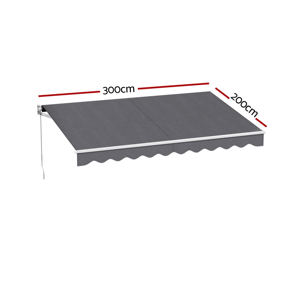 Manual Retractable Awning | 3.0m x 2.0m | Folding Arm Sunshade | Grey