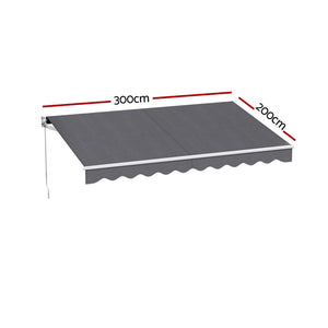 Manual Retractable Awning | 3.0m x 2.0m | Folding Arm Sunshade | Grey