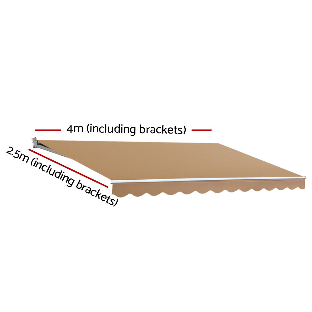 Instahut | Retractable Folding Arm Awning | Manual Sunshade | 4Mx2.5M | Beige