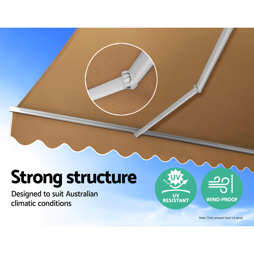 Instahut | Retractable Folding Arm Awning | Manual Sunshade | 4Mx2.5M | Beige