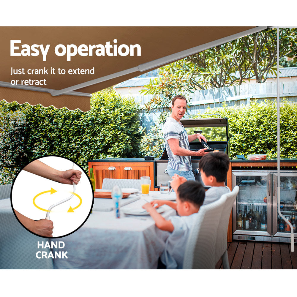 Instahut | Retractable Folding Arm Awning | Manual Sunshade | 4Mx2.5M | Beige