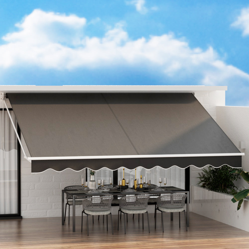 Retractable Folding Arm Awning | Manual Sunshade | 4.5Mx3M | Grey