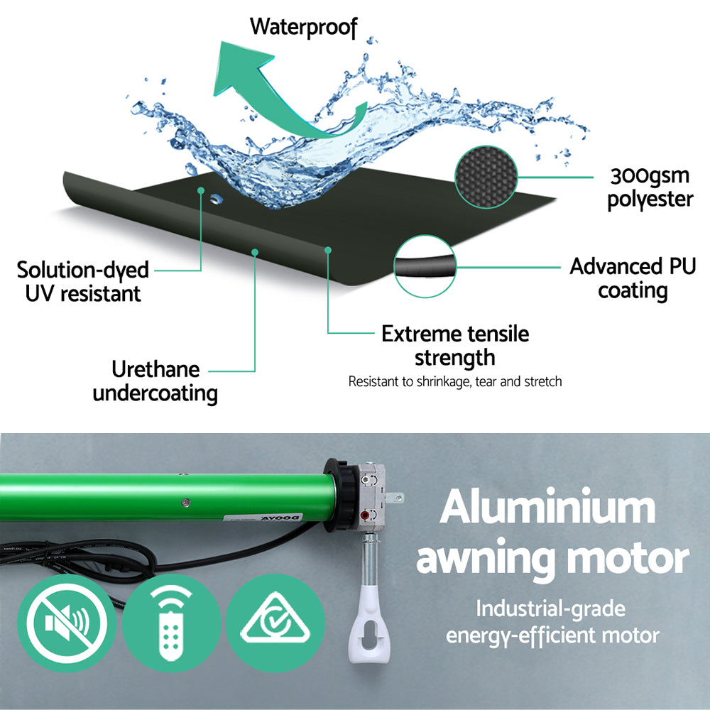 Retractable Folding Arm Awning | Motorised Sunshade | 2.5Mx2M | Grey