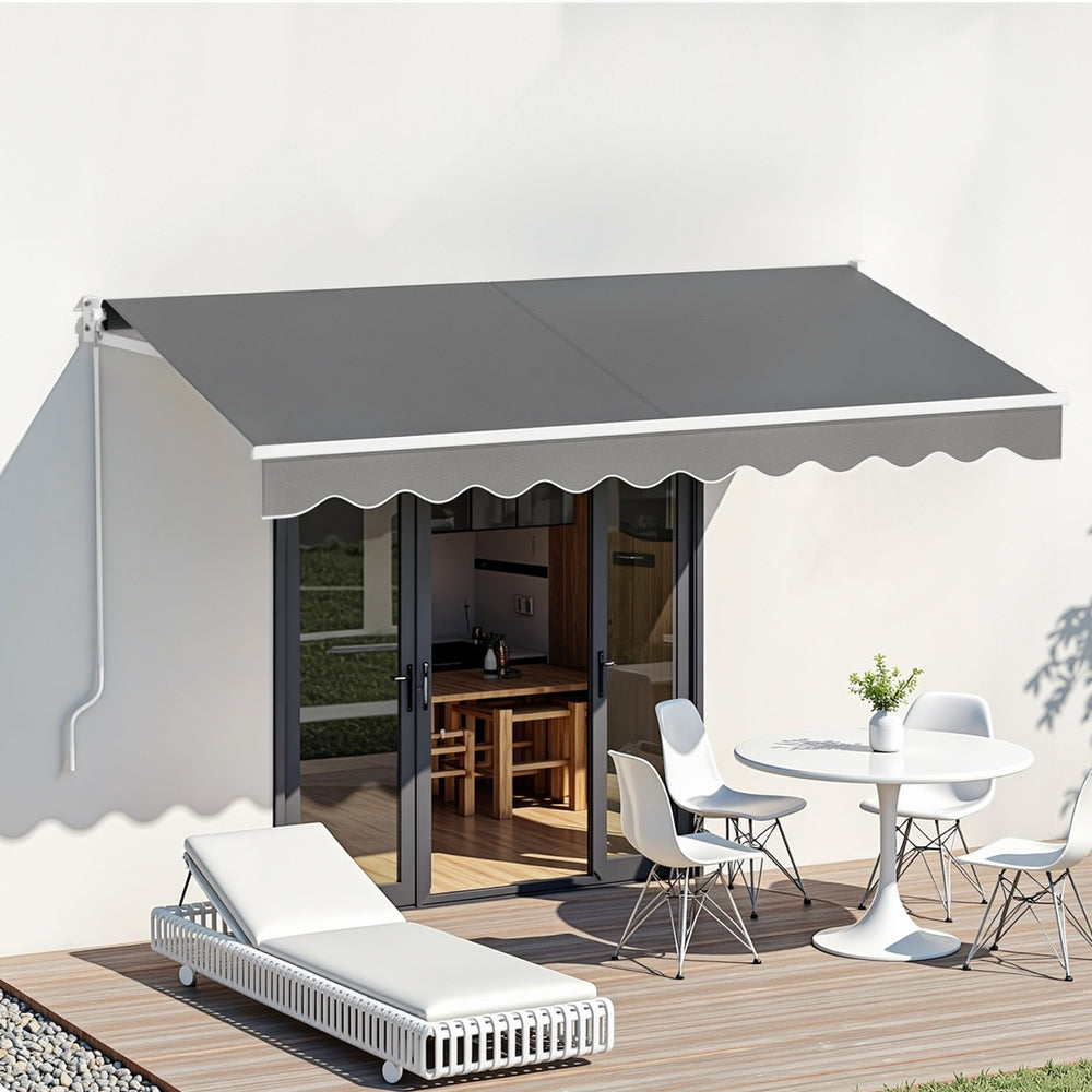 Motorised Retractable Awning | 3.0m x 2.0m | Folding Arm Sunshade | Grey
