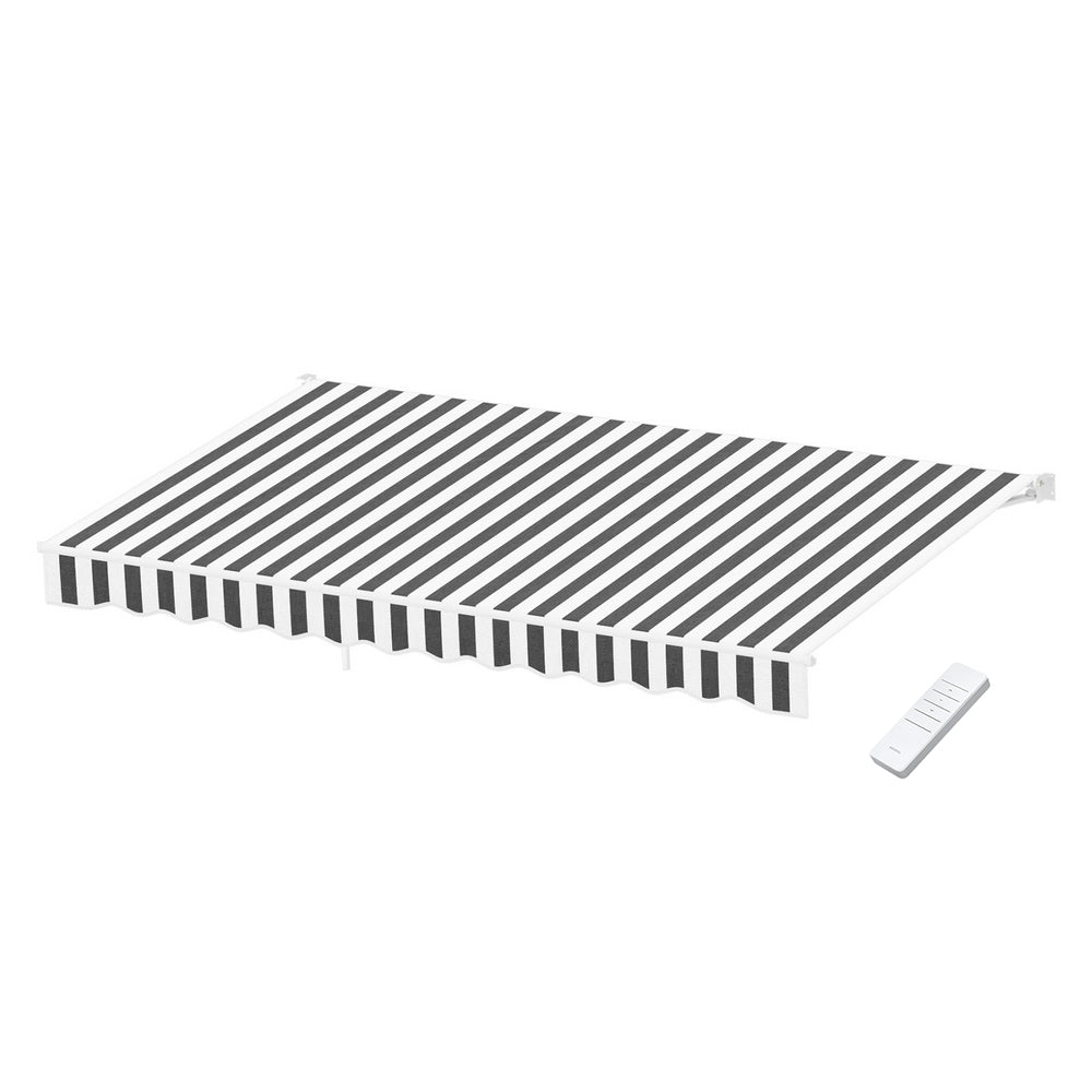 Motorised Retractable Awning | 5.0m x 3.0m | Folding Arm Sunshade | Grey/White