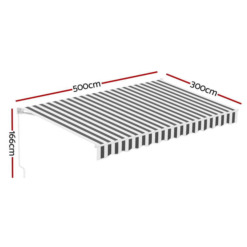 Motorised Retractable Awning | 5.0m x 3.0m | Folding Arm Sunshade | Grey/White