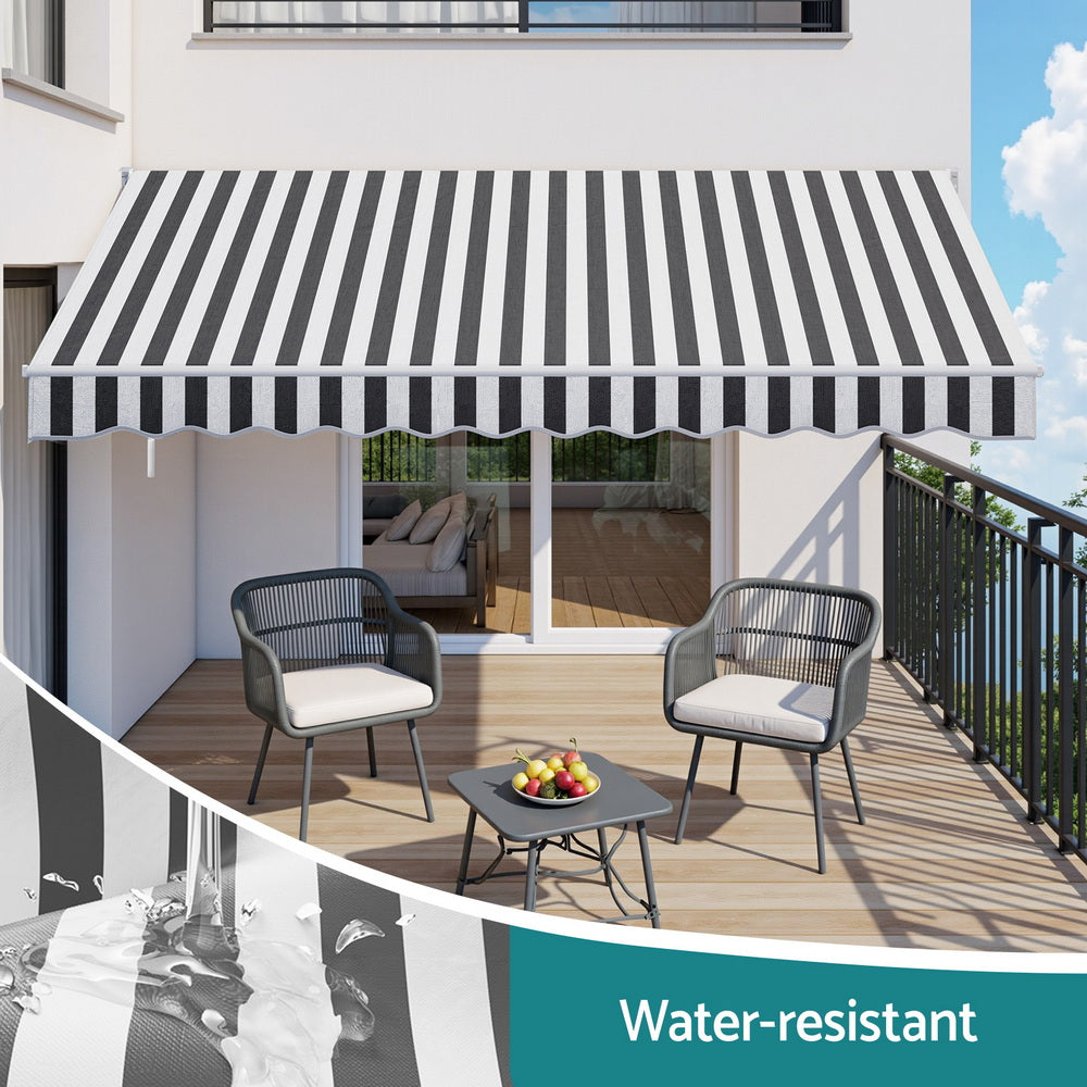 Motorised Retractable Awning | 5.0m x 3.0m | Folding Arm Sunshade | Grey/White