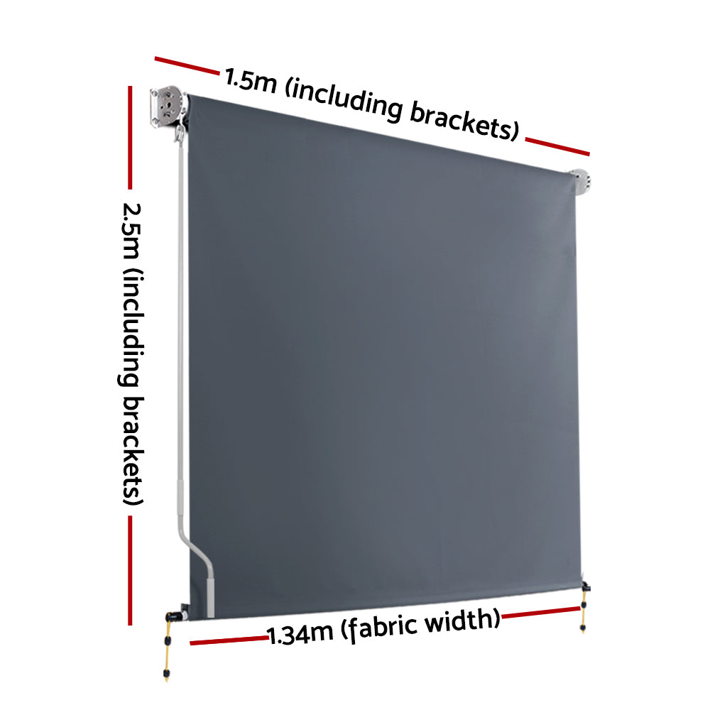 Outdoor Blinds | Blackout Roll Down Awning | Window Shade | 1.5x2.5M | Grey