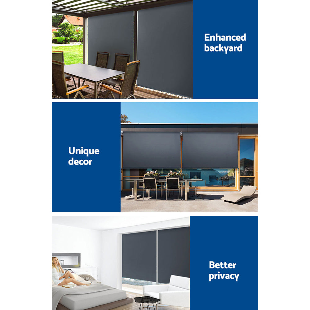 Outdoor Blinds | Blackout Roll Down Awning | Window Shade | 2.4x2.5M | Grey