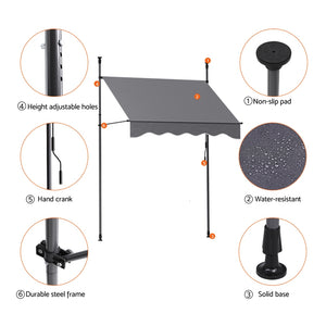 Fixed Pivot Arm Awning | 2.0 x 1.8m | Outdoor Door Canopy | Grey