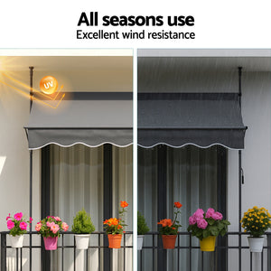 Fixed Pivot Arm Awning | 2.0 x 1.8m | Outdoor Door Canopy | Grey