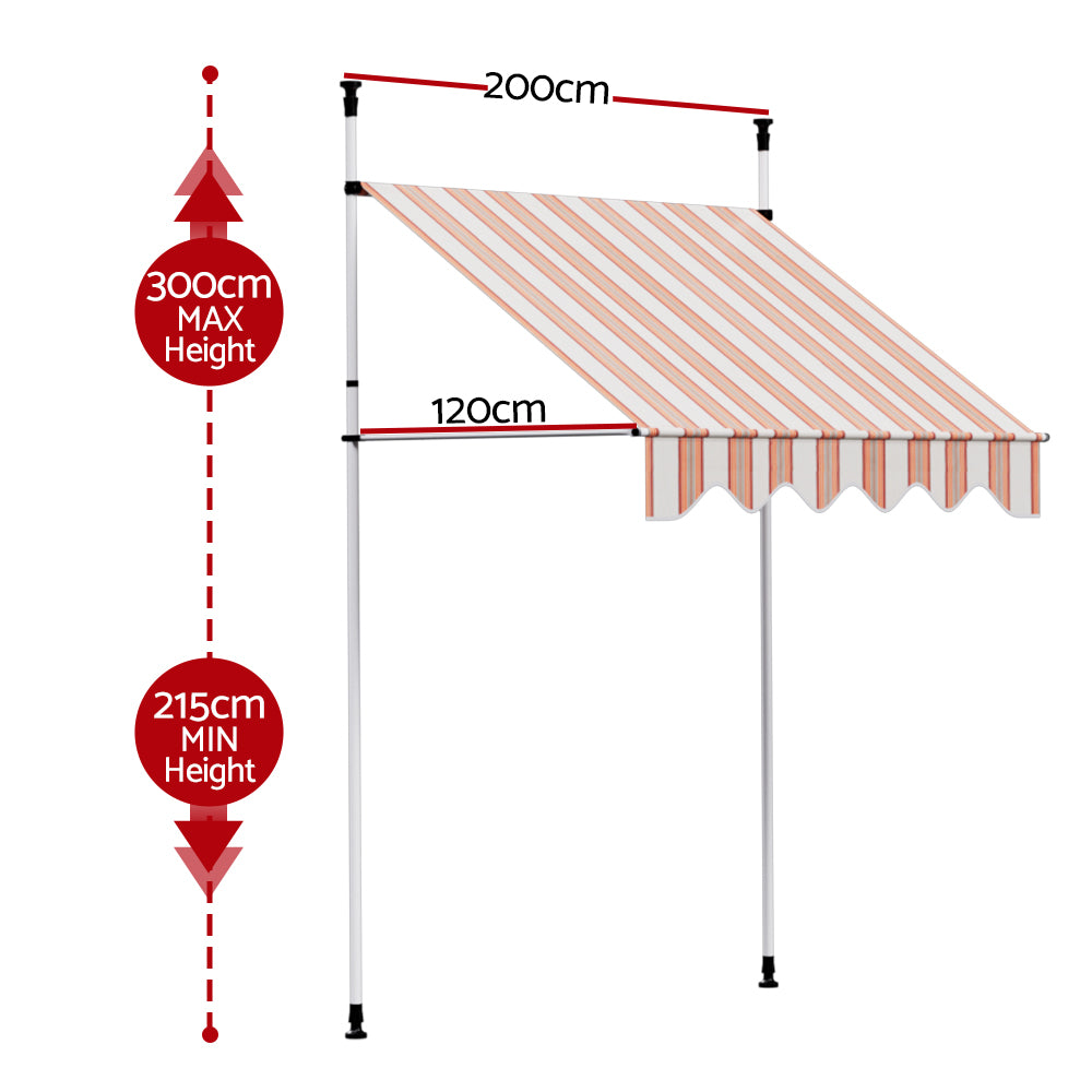 Window Fixed Pivot Arm Awning | Outdoor Door Canopy | 2x1.8M | Beige/Brown