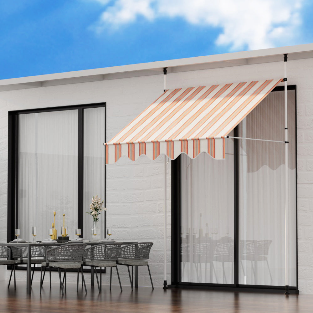 Window Fixed Pivot Arm Awning | Outdoor Door Canopy | 2x1.8M | Beige/Brown