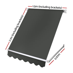 Window Fixed Pivot Arm Awning | Outdoor Blinds | Retractable Canopy | 1.5x2.1M
