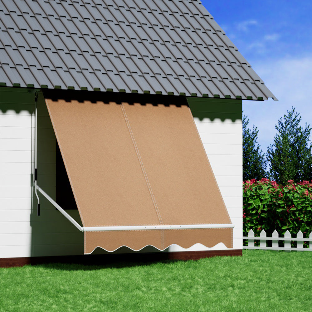 Window Fixed Pivot Arm Awning | Outdoor Retractable Canopy | 2.1x2.1M | Beige