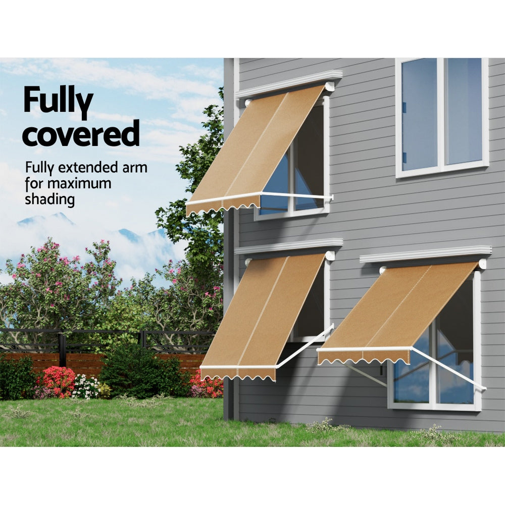 Window Fixed Pivot Arm Awning | Outdoor Retractable Canopy | 2.1x2.1M | Beige