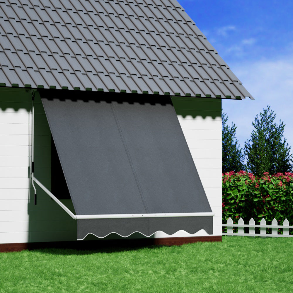 Retractable Fixed Pivot Arm Window Awning | Outdoor Blinds | 2.1x2.1M | Grey
