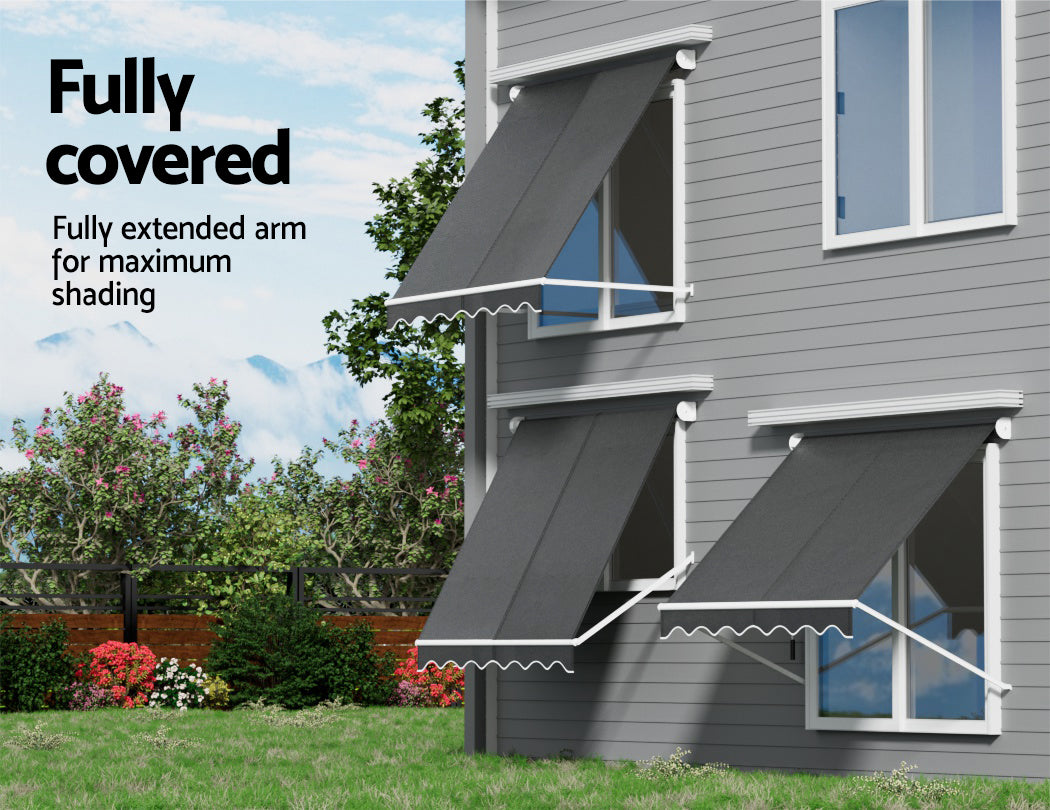 Retractable Fixed Pivot Arm Window Awning | Outdoor Blinds | 2.1x2.1M | Grey