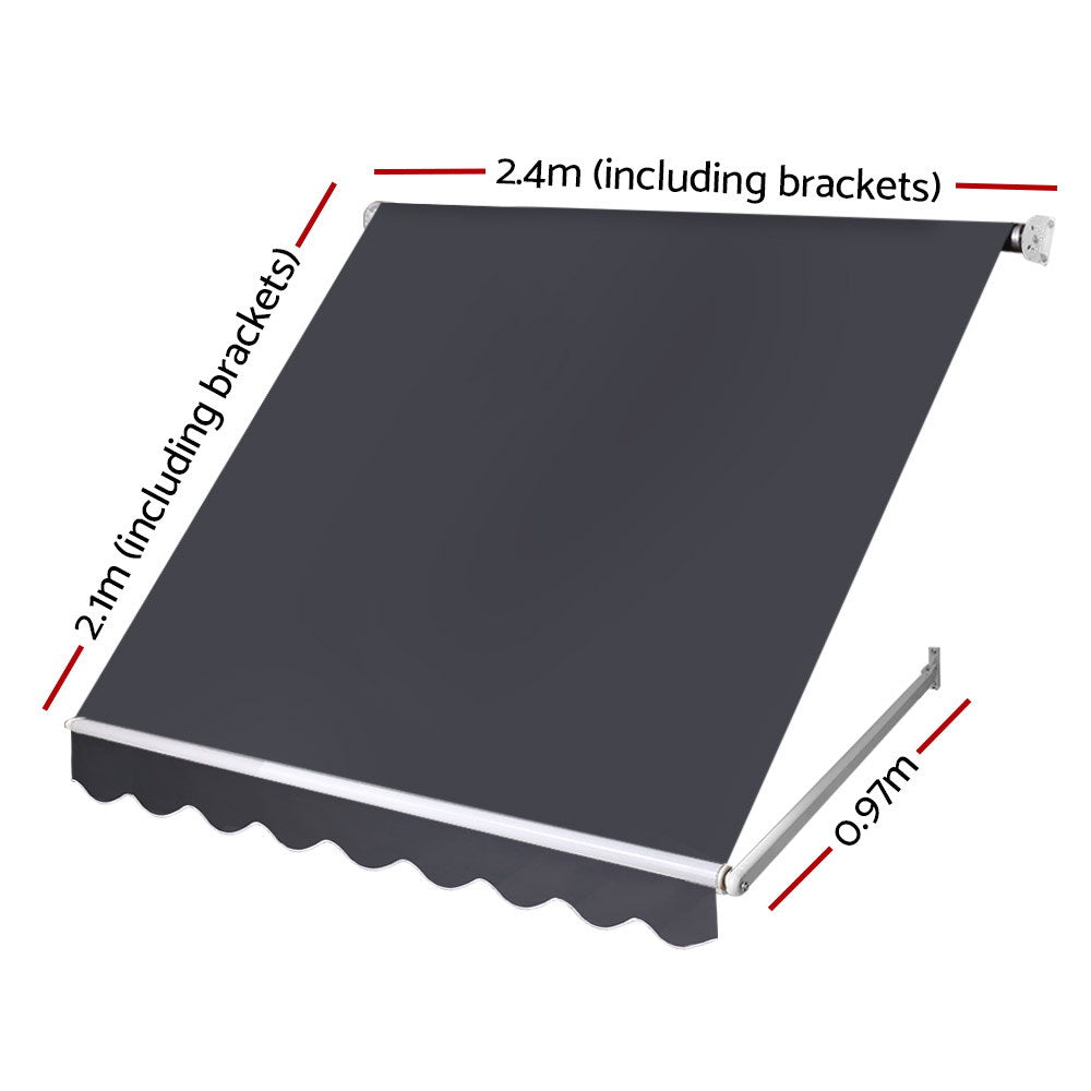 Window Fixed Pivot Arm Awning | Outdoor Blinds | Retractable | Patio | 2.4x2.1M