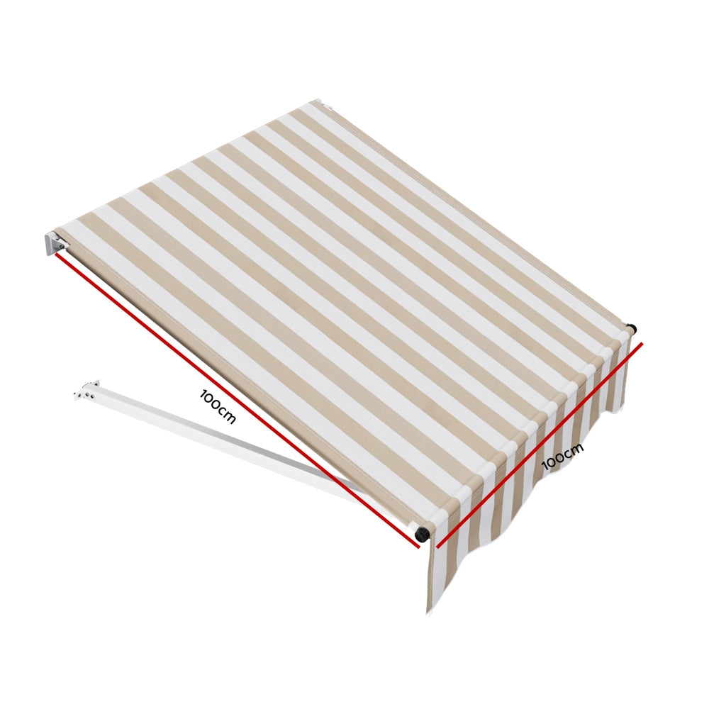 Instahut | Window Door Awning | 1mx1m | Beige White | Polyester Fabric | Aluminum Frame