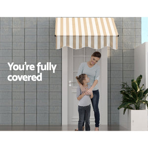 Instahut | Window Door Awning | 1mx1m | Beige White | Polyester Fabric | Aluminum Frame