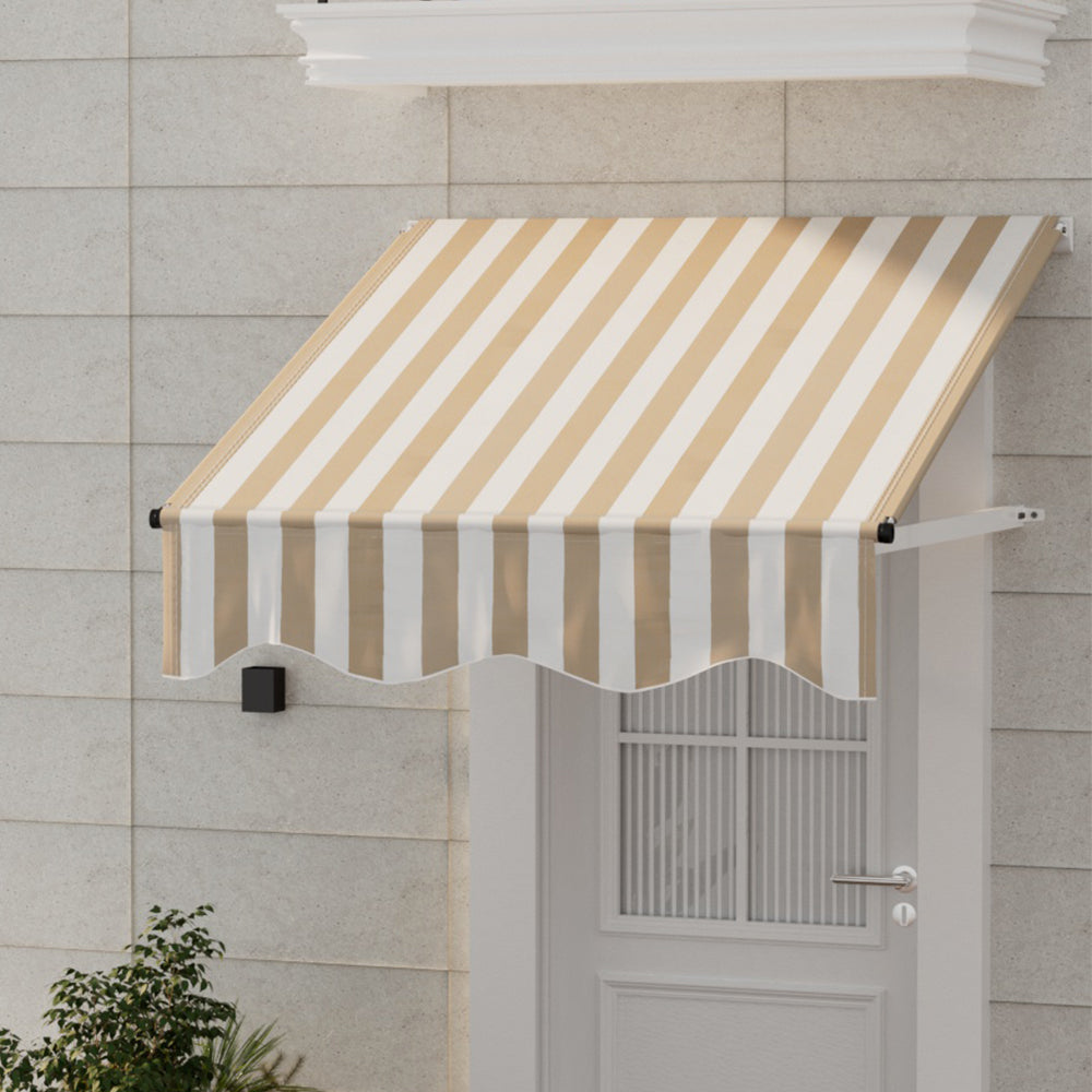 Instahut | Window Door Awning | 1mx1m | Beige White | Polyester Fabric | Aluminum Frame