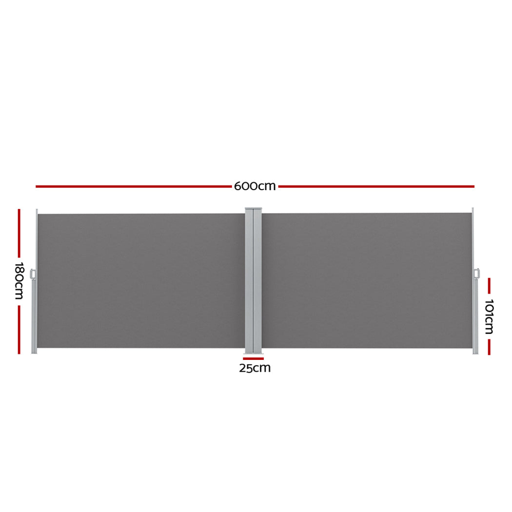 Instahut | Side Awning | Sun Shade Outdoor Retractable Privacy Screen | 1.8X6M | Grey