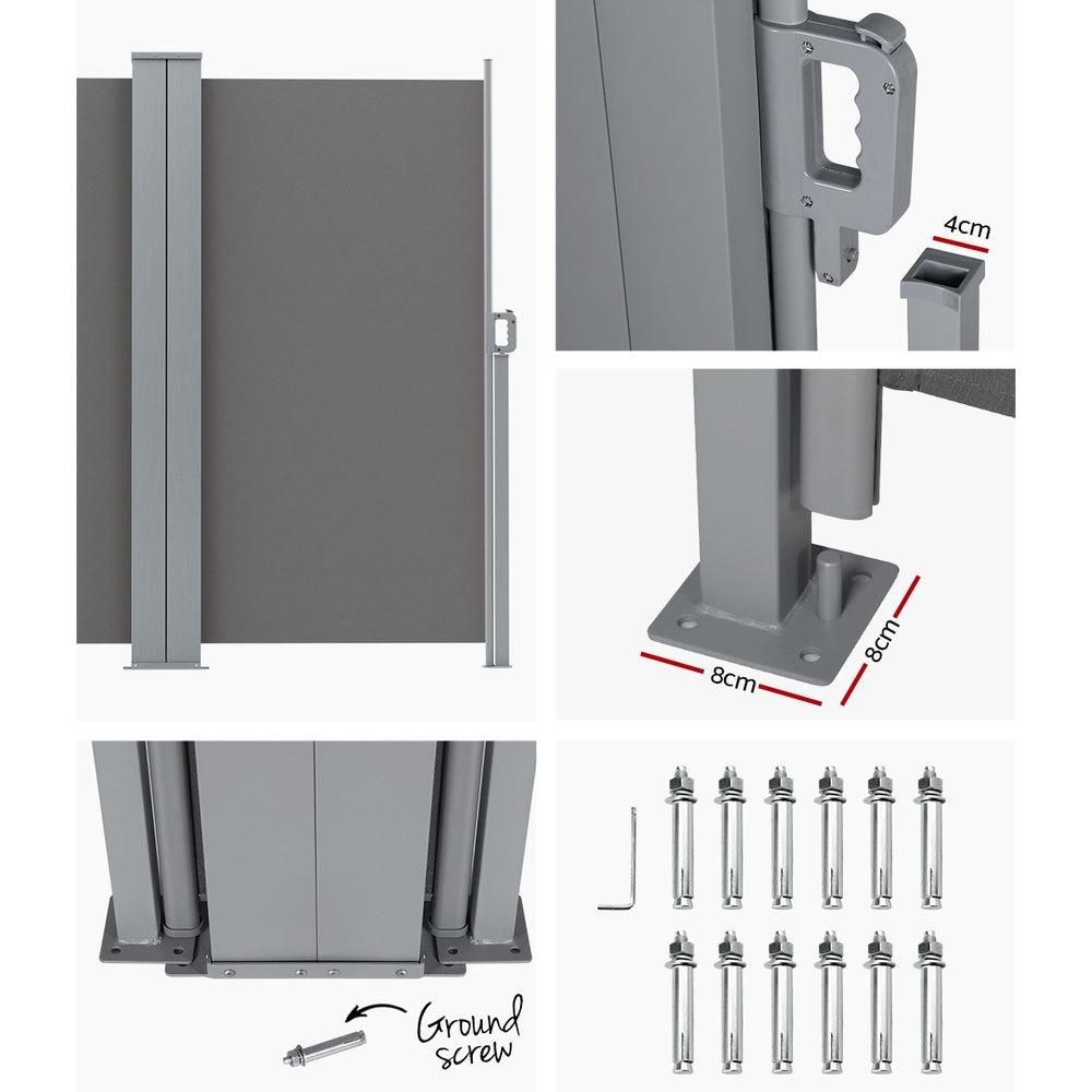 Instahut | Side Awning | Sun Shade Outdoor Retractable Privacy Screen | 1.8X6M | Grey