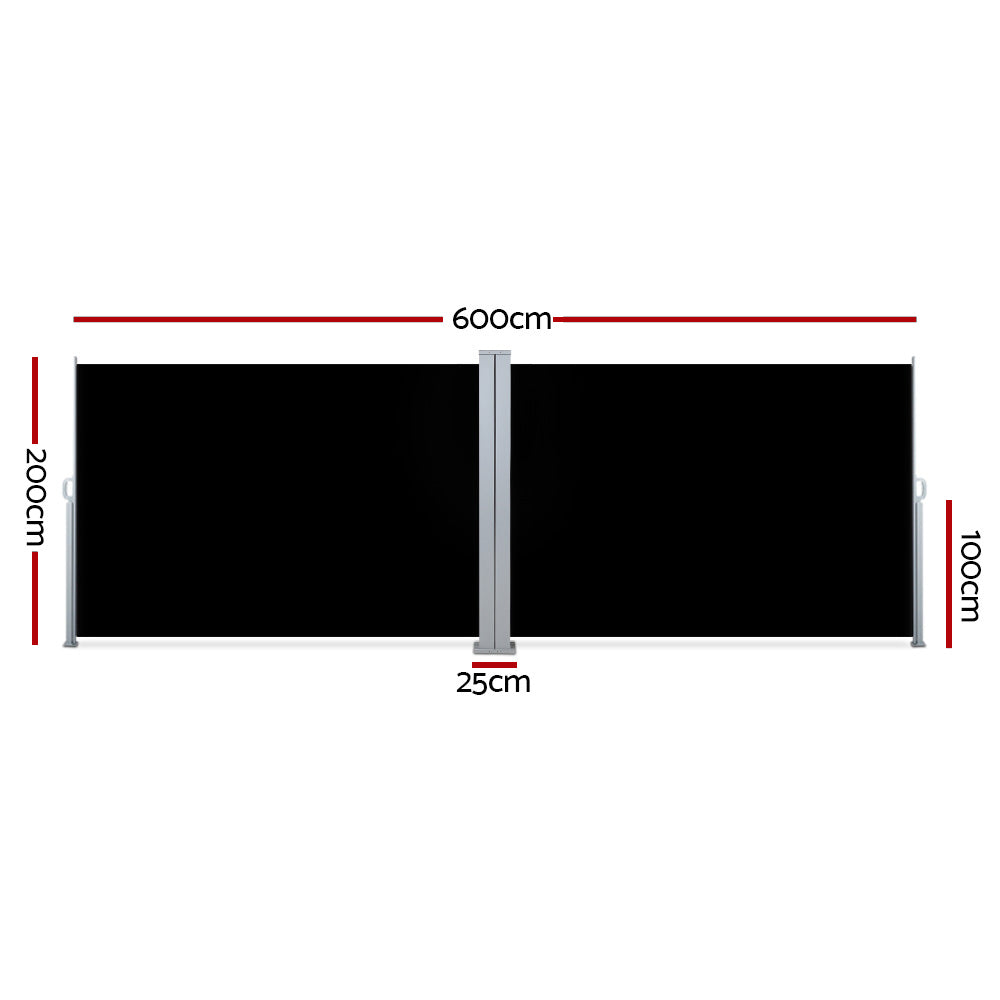Side Awning | Outdoor Blinds | Sun Shade | Retractable Screen | 2x6M | BK