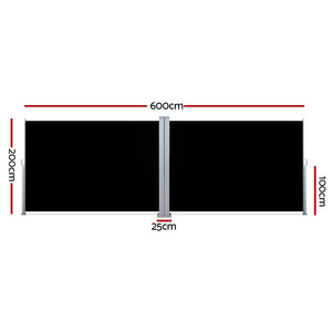 Side Awning | Outdoor Blinds | Sun Shade | Retractable Screen | 2x6M | BK