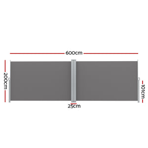 Side Awning | Sun Shade | Outdoor | Retractable Privacy Screen | 2x6M | Grey