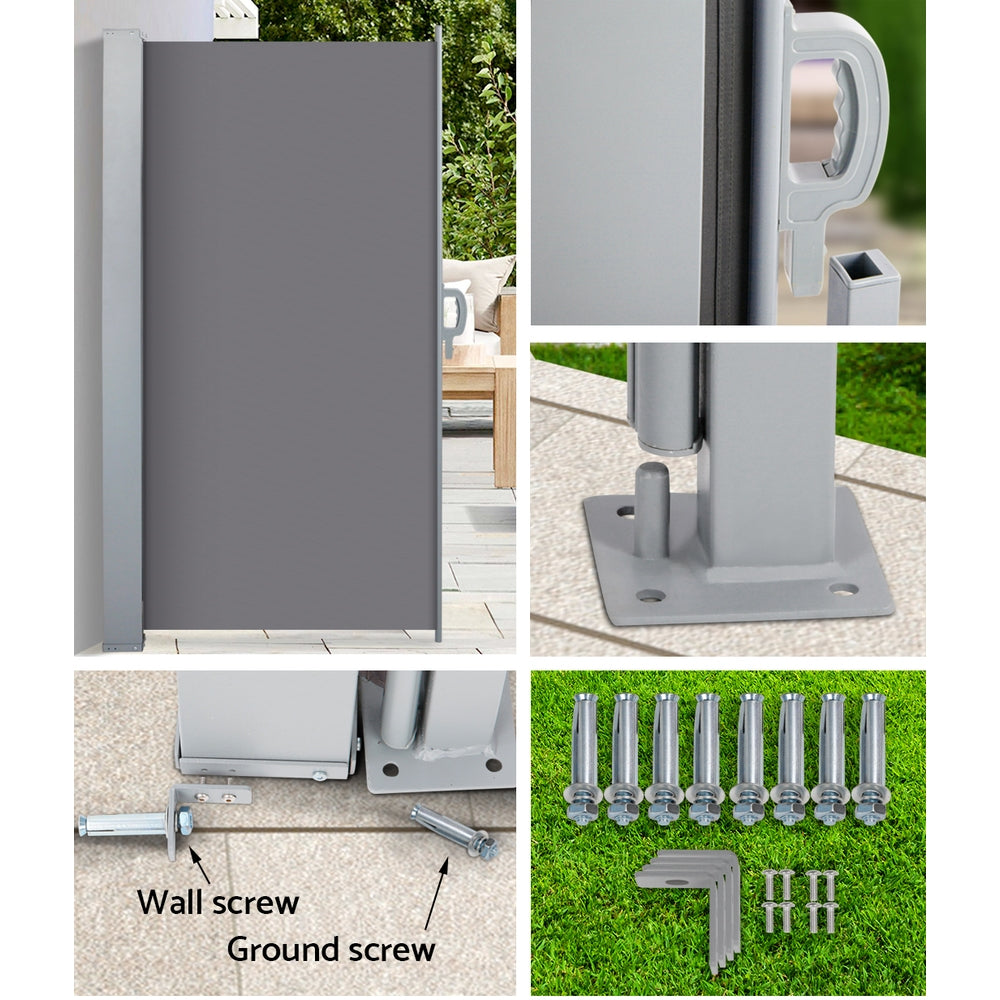 Side Awning Sun Shade | Outdoor Blinds | Retractable Screen | 1.4x3M | Grey