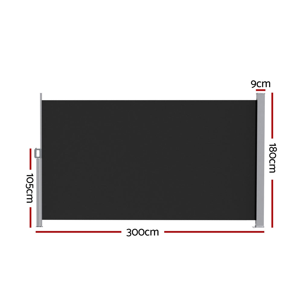 Retractable Side Awning | 1.8 x 3.0m | Outdoor Privacy Screen | Black