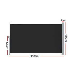 Retractable Side Awning | 1.8 x 3.0m | Outdoor Privacy Screen | Black