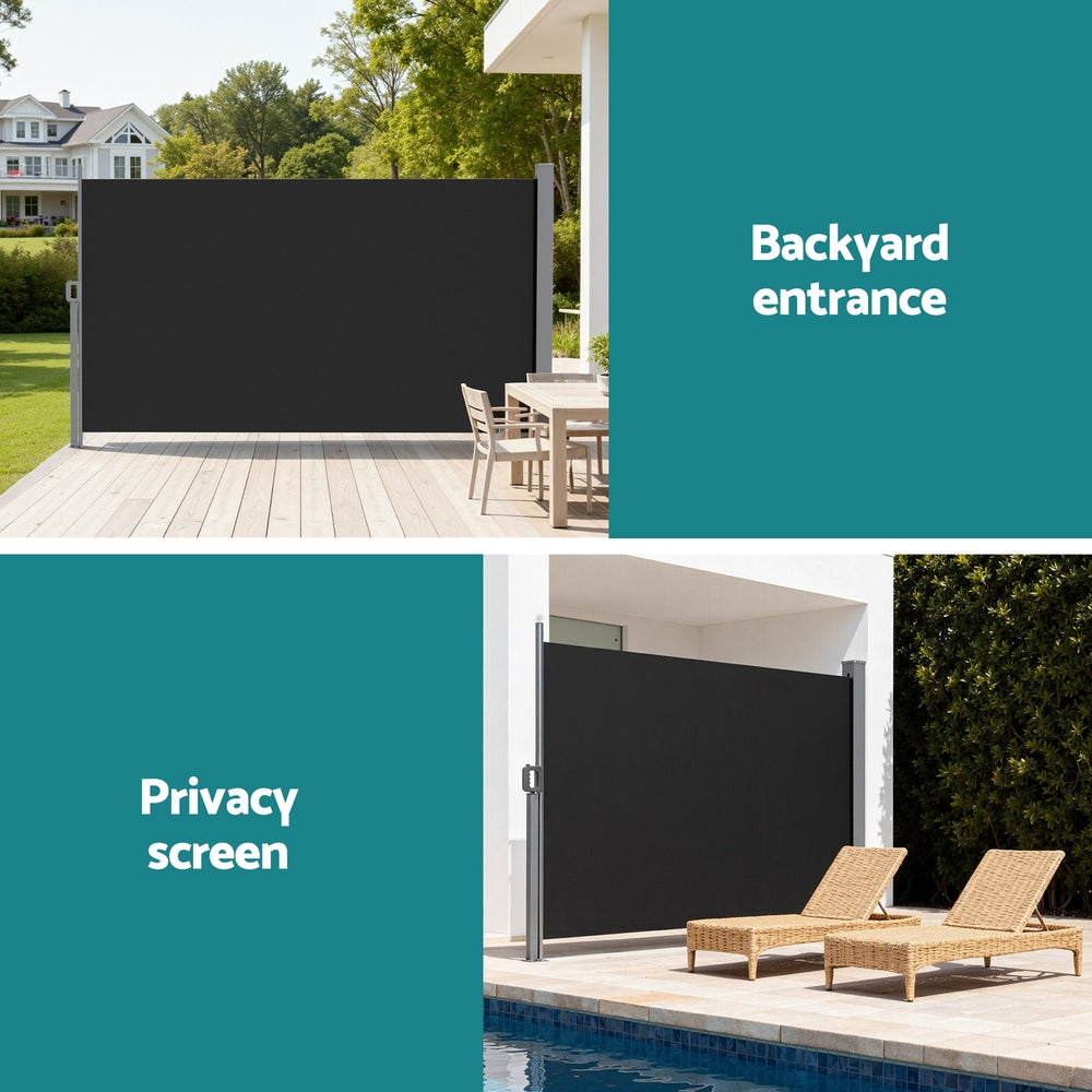 Retractable Side Awning | 1.8 x 3.0m | Outdoor Privacy Screen | Black