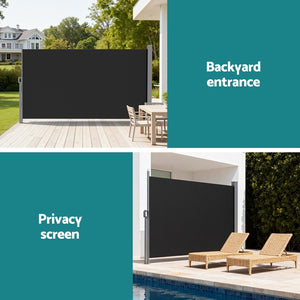 Retractable Side Awning | 1.8 x 3.0m | Outdoor Privacy Screen | Black